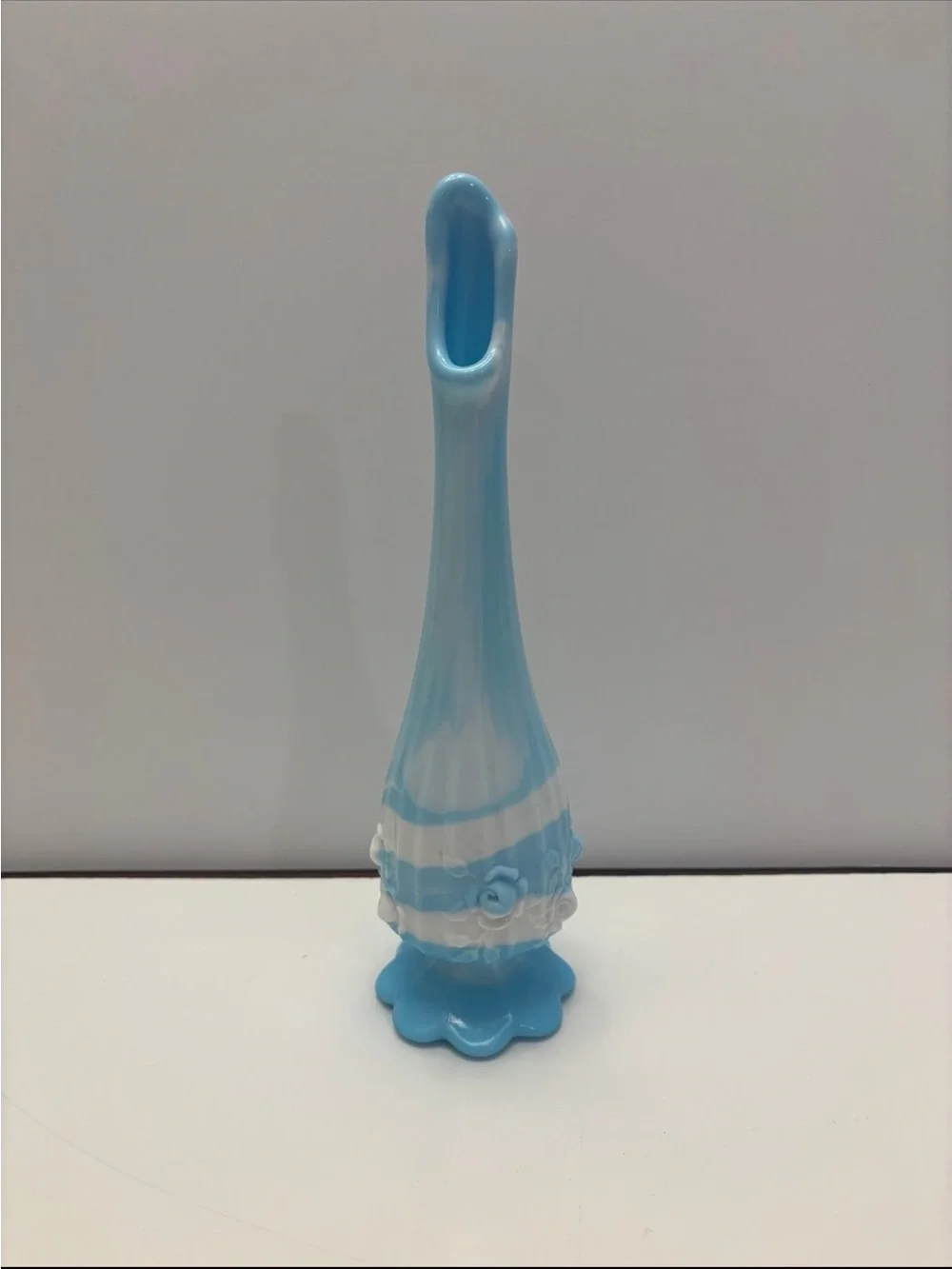 Fenton Blue Marble rose pattern slag vase